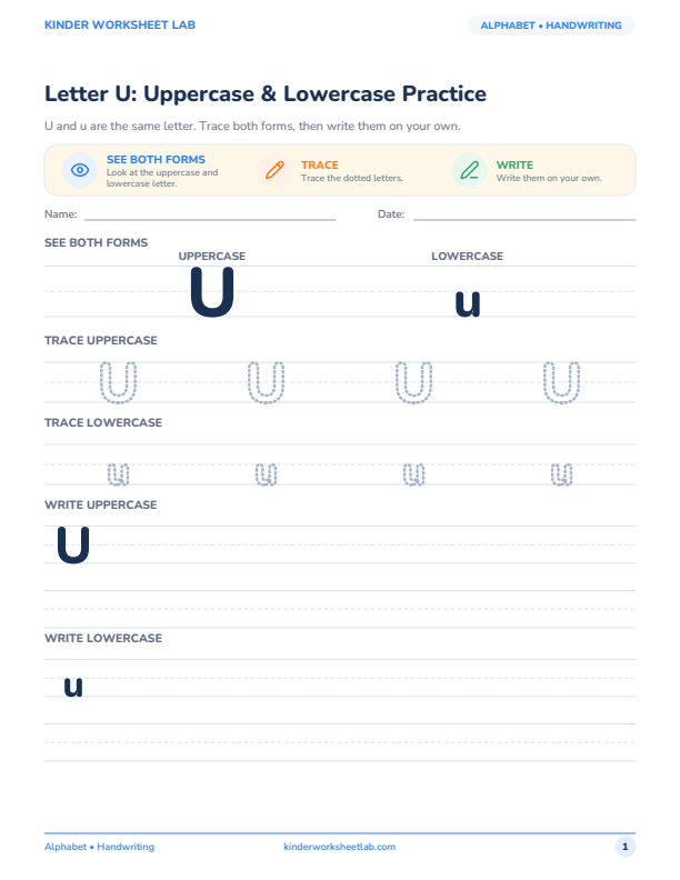 Letter U: Uppercase & Lowercase Practice worksheet preview