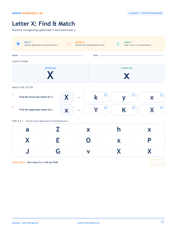 Letter X: Find & Match worksheet preview