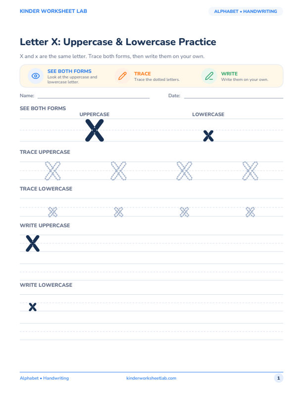 Letter X: Uppercase & Lowercase Practice worksheet preview