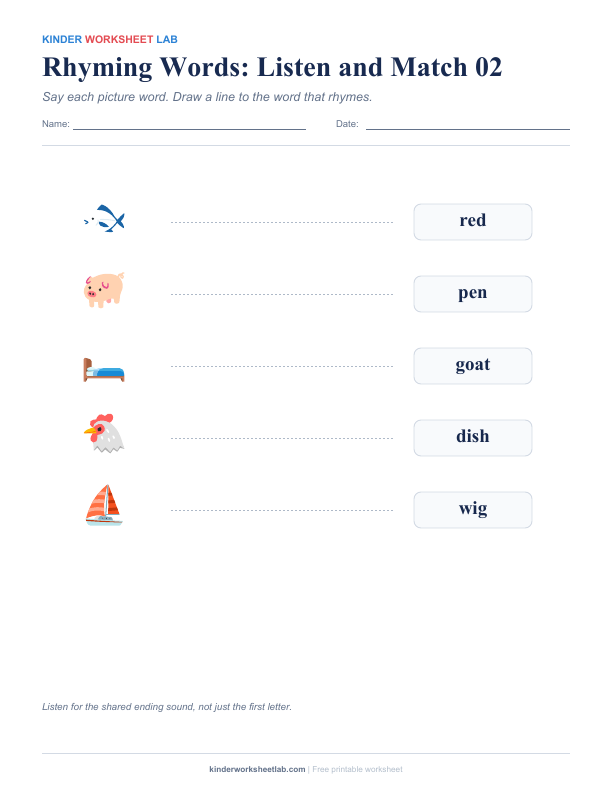 Rhyming Words: Listen and Match 02 worksheet preview