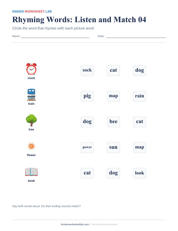 Rhyming Words: Listen and Match 04 worksheet preview