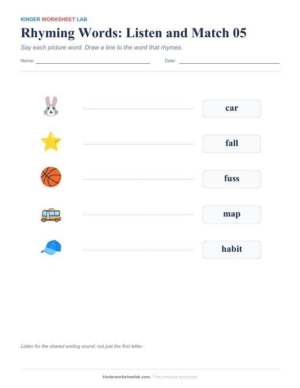 Rhyming Words: Listen and Match 05 worksheet preview