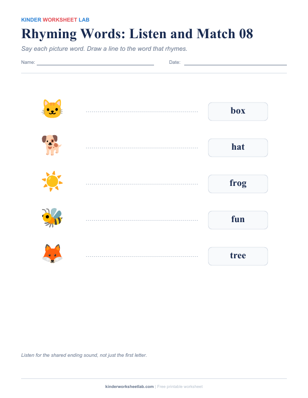 Rhyming Words: Listen and Match 08 worksheet preview