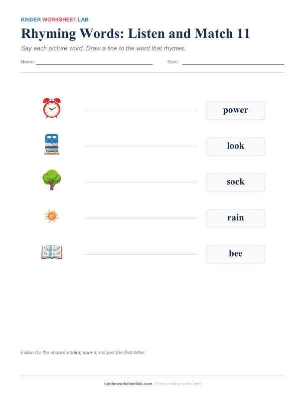 Rhyming Words: Listen and Match 11 worksheet preview