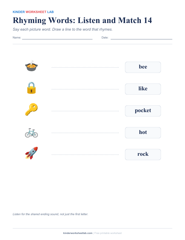 Rhyming Words: Listen and Match 14 worksheet preview