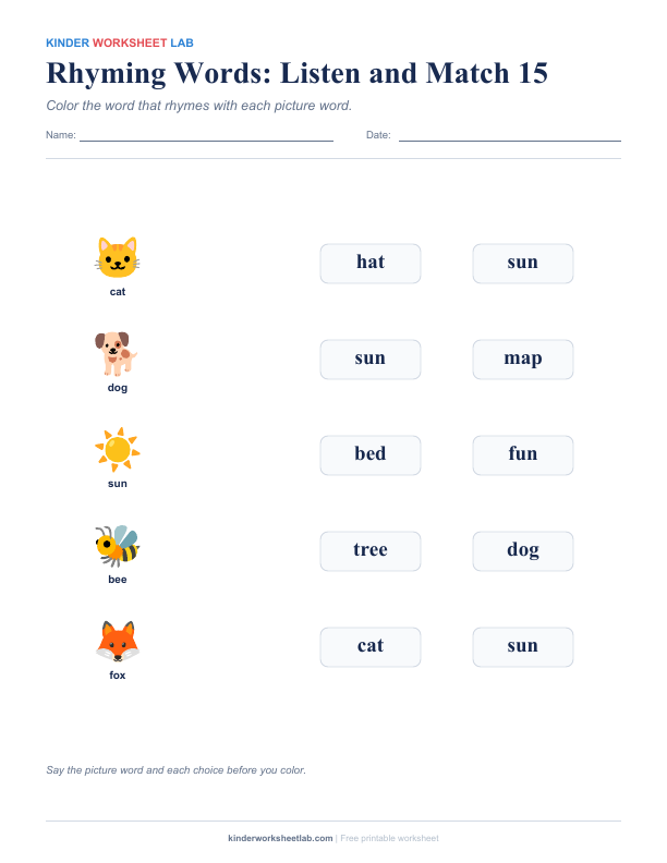 Rhyming Words: Listen and Match 15 worksheet preview