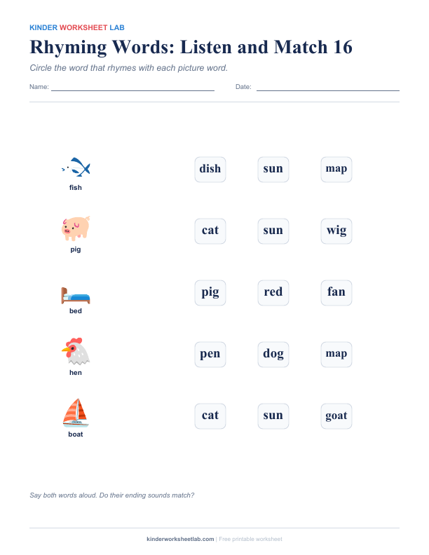 Rhyming Words: Listen and Match 16 worksheet preview