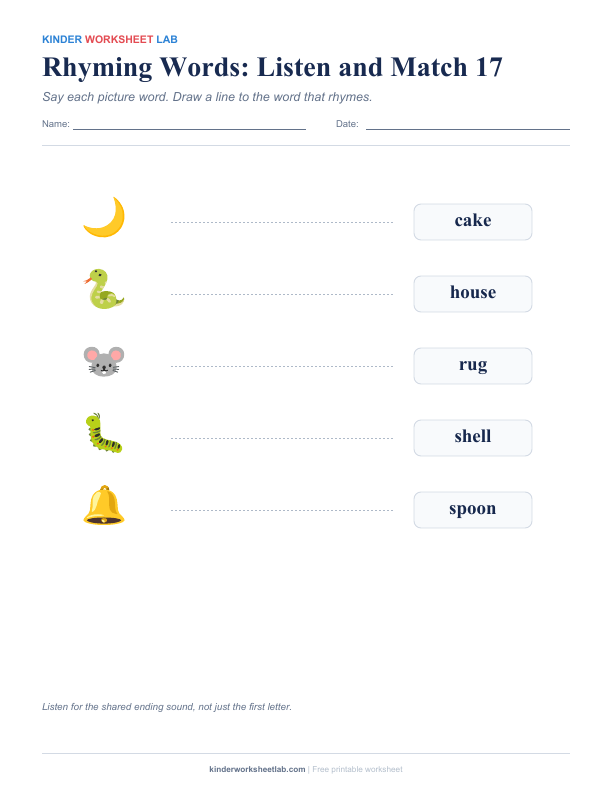Rhyming Words: Listen and Match 17 worksheet preview