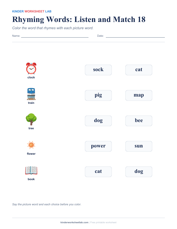 Rhyming Words: Listen and Match 18 worksheet preview