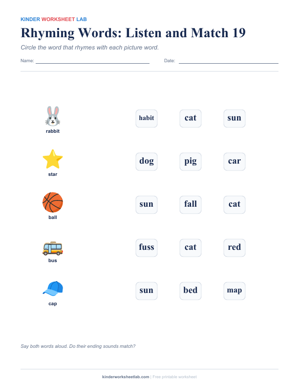 Rhyming Words: Listen and Match 19 worksheet preview