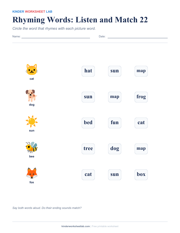 Rhyming Words: Listen and Match 22 worksheet preview