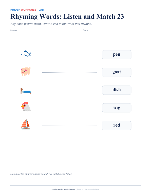 Rhyming Words: Listen and Match 23 worksheet preview