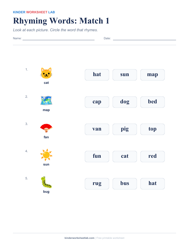 Rhyming Words: Match 1 worksheet preview