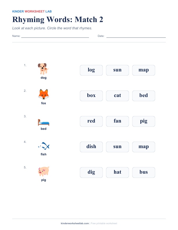 Rhyming Words: Match 2 worksheet preview