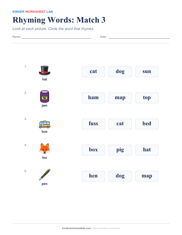 Rhyming Words: Match 3 worksheet preview