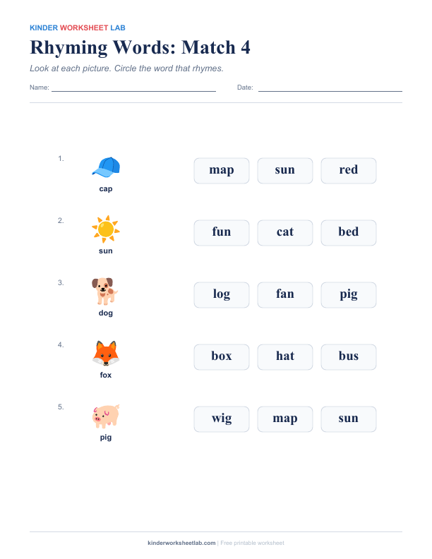 Rhyming Words: Match 4 worksheet preview