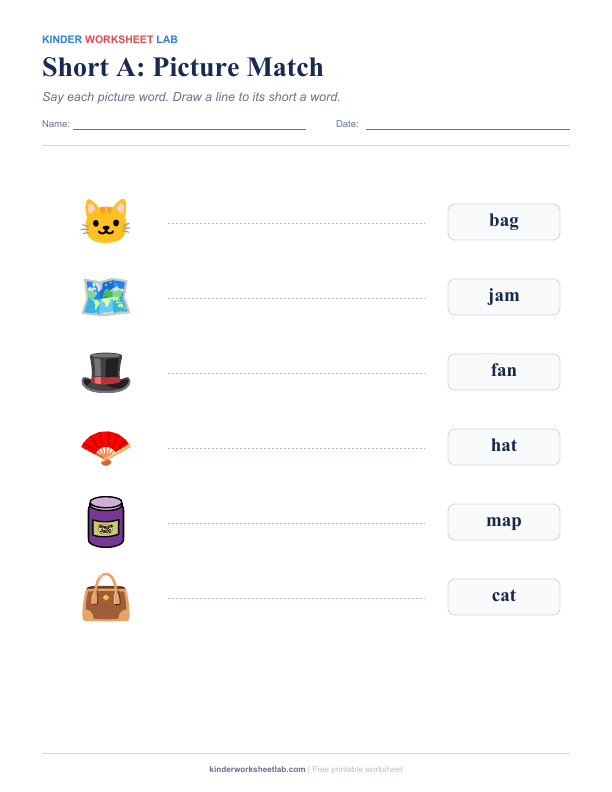 Short A Picture Match worksheet preview