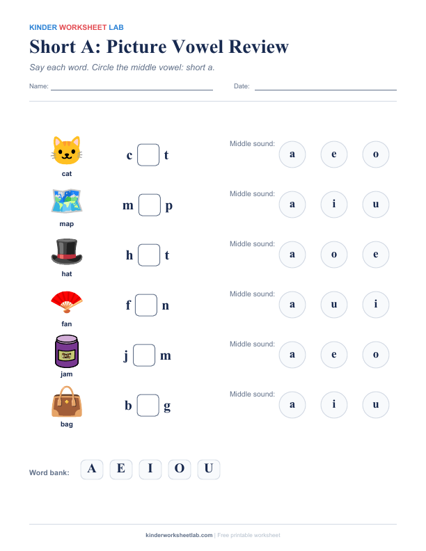 Short A: Picture Vowel Review worksheet preview