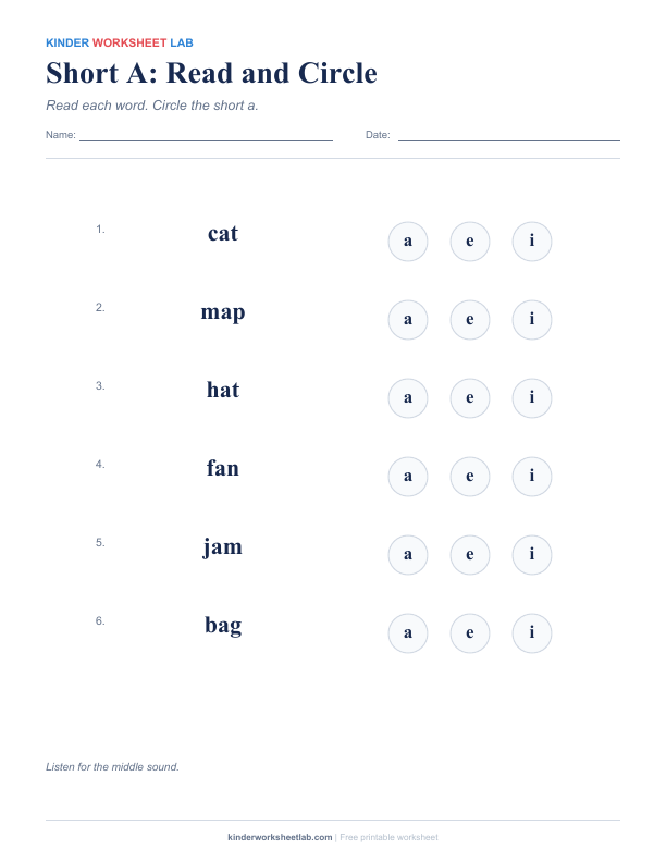 Short A: Read and Circle worksheet preview