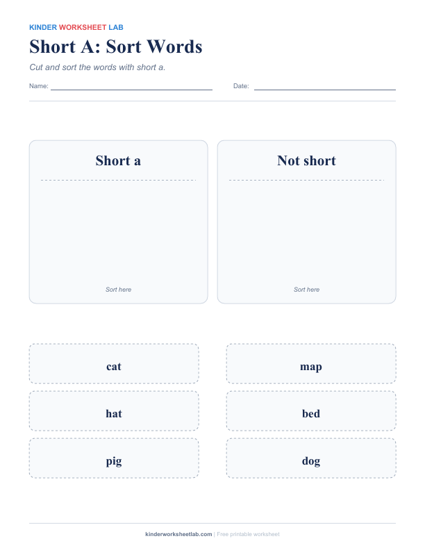 Short A: Sort Words worksheet preview