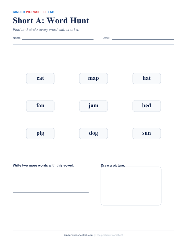 Short A: Word Hunt worksheet preview