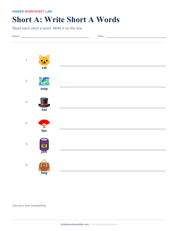 Short A: Write Short A Words worksheet preview