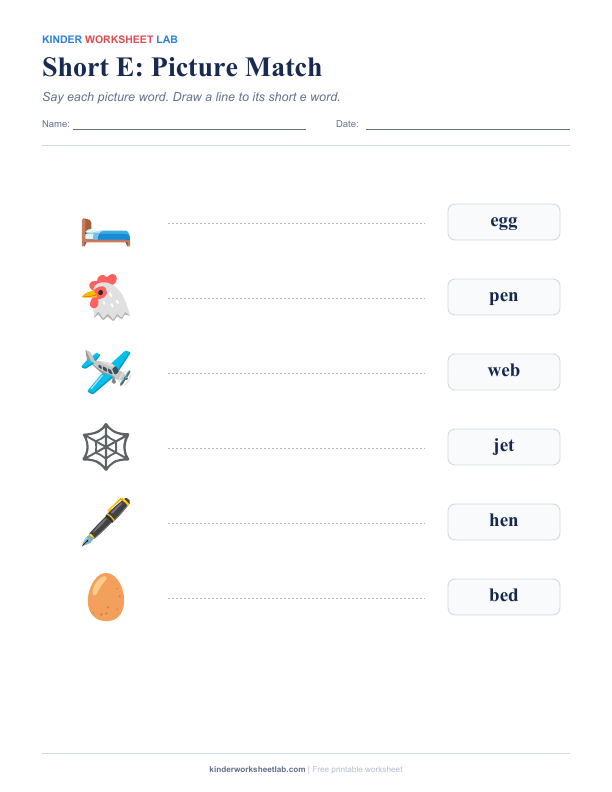 Short E: Picture Match worksheet preview