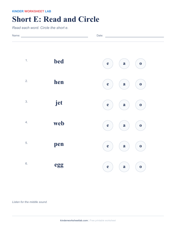 Short E: Read and Circle worksheet preview