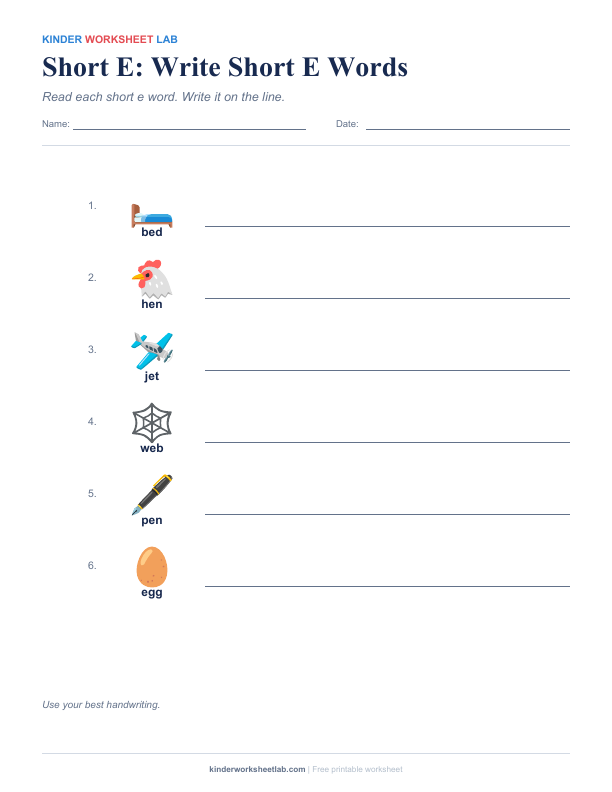 Short E: Write Short E Words worksheet preview