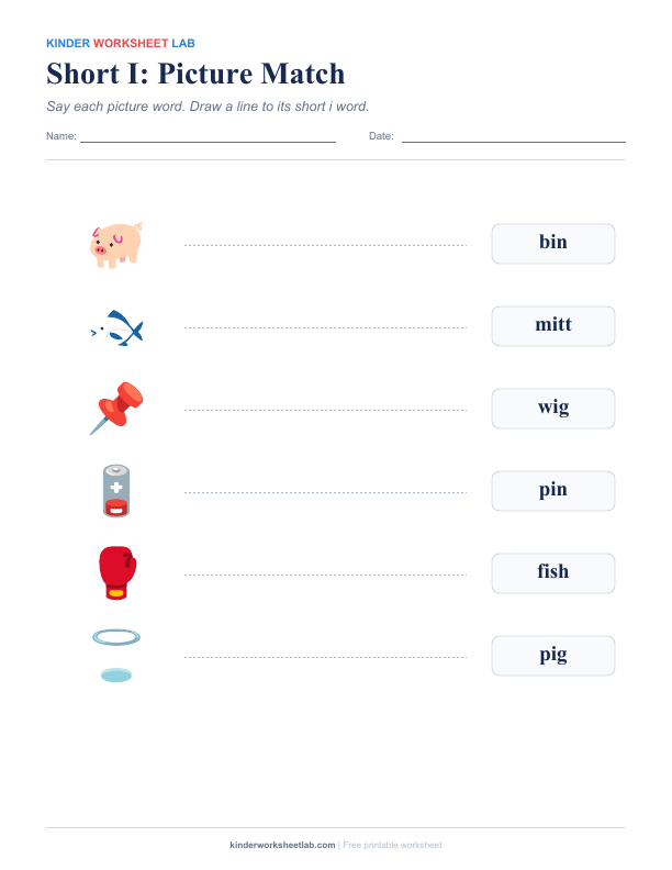 Short I: Picture Match worksheet preview