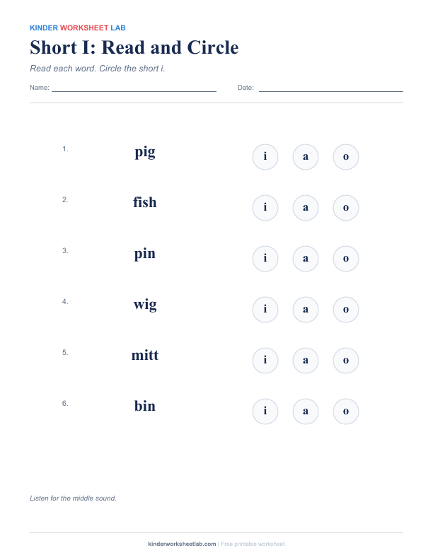 Short I: Read and Circle worksheet preview