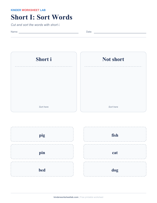 Short I: Sort Words worksheet preview