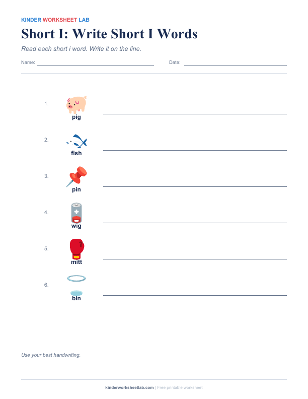 Short I: Write Short I Words worksheet preview