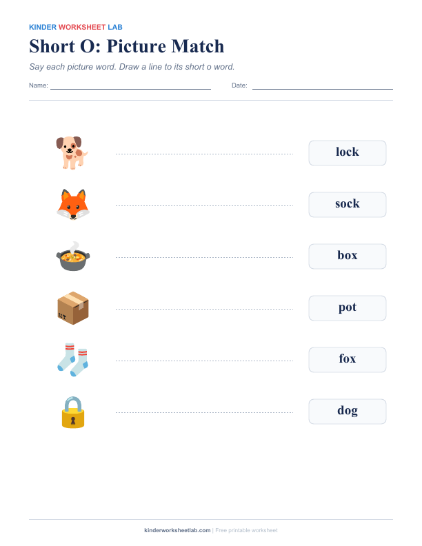 Short O: Picture Match worksheet preview