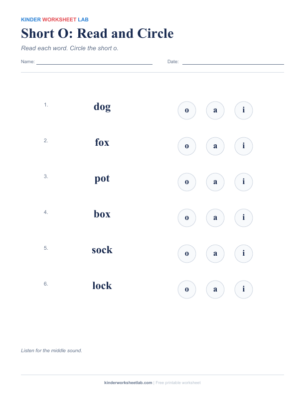 Short O: Read and Circle worksheet preview