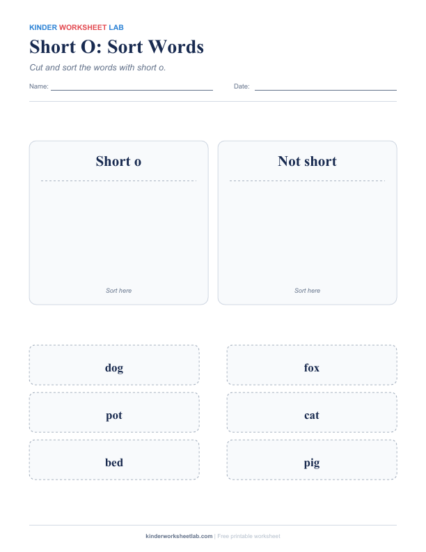 Short O: Sort Words worksheet preview
