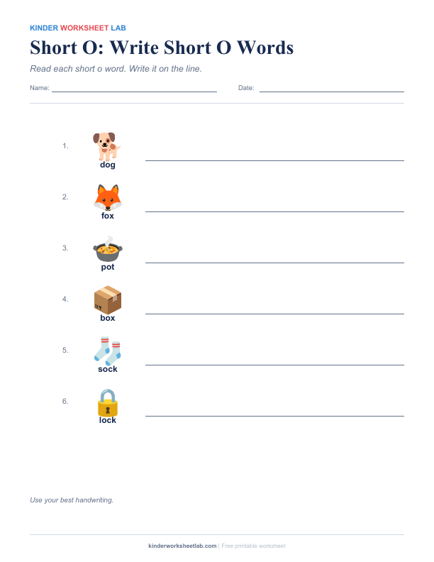 Short O: Write Short O Words worksheet preview