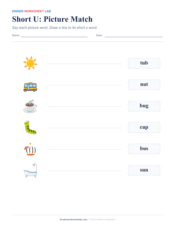 Short U: Picture Match worksheet preview