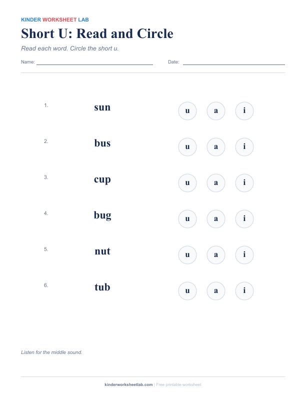 Short U: Read and Circle worksheet preview