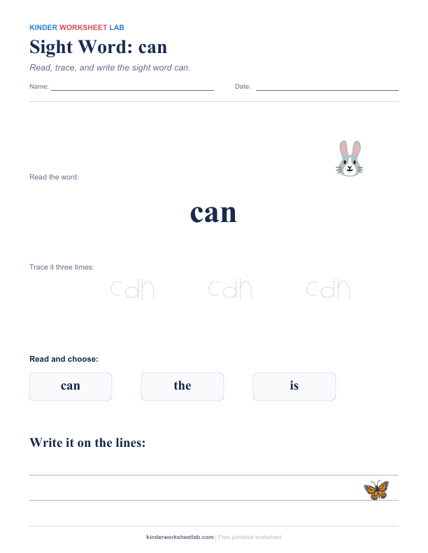 Sight Word: can worksheet preview