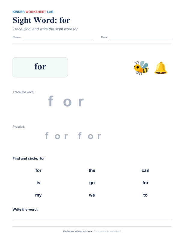 Sight Word: for worksheet preview
