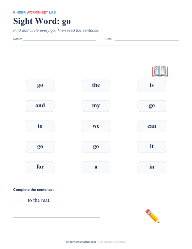 Sight Word: go worksheet preview