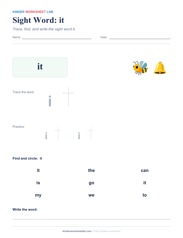 Sight Word: it worksheet preview