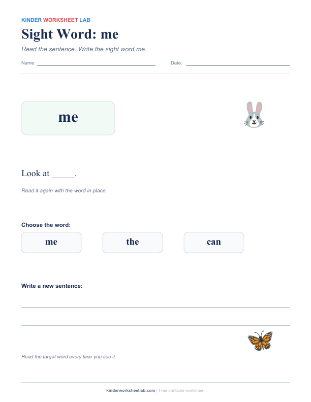 Sight Word: me worksheet preview