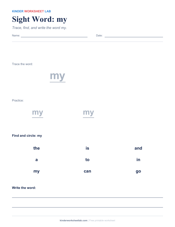 Sight Word: my worksheet preview
