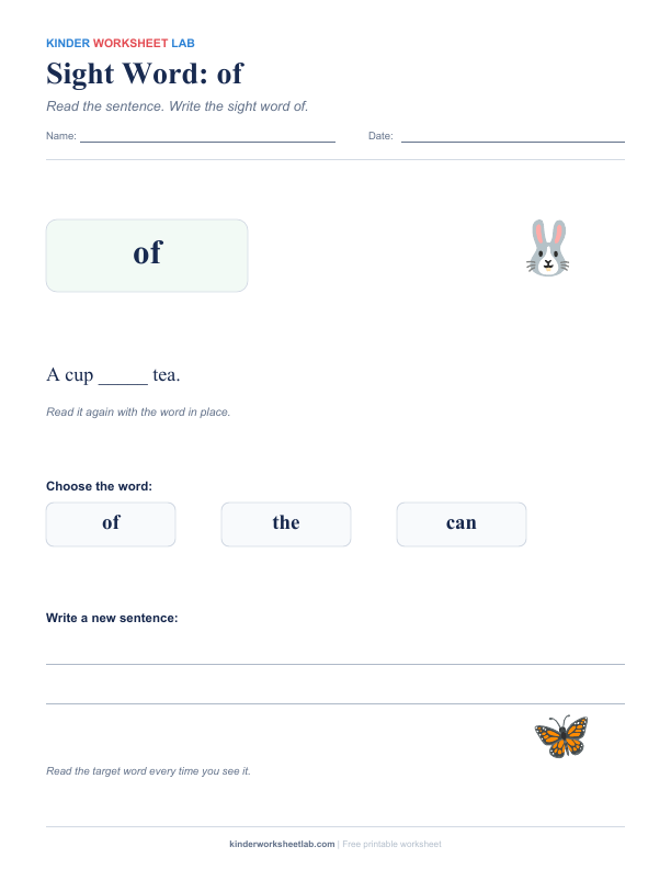 Sight Word: of worksheet preview