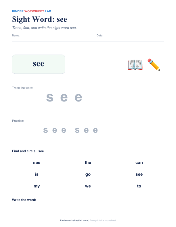 Sight Word: see worksheet preview