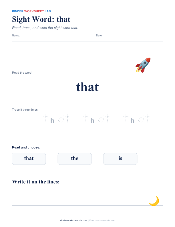 Sight Word: that worksheet preview