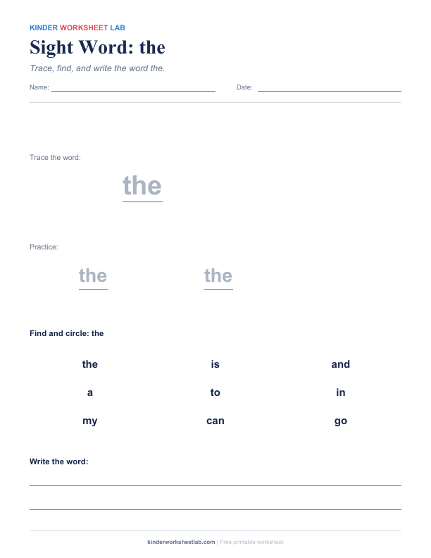 Sight word the worksheet preview