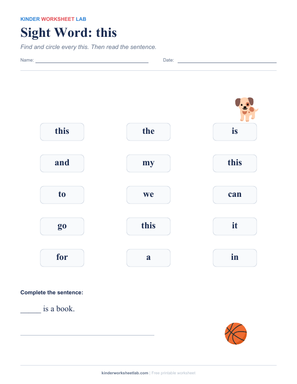 Sight Word: this worksheet preview